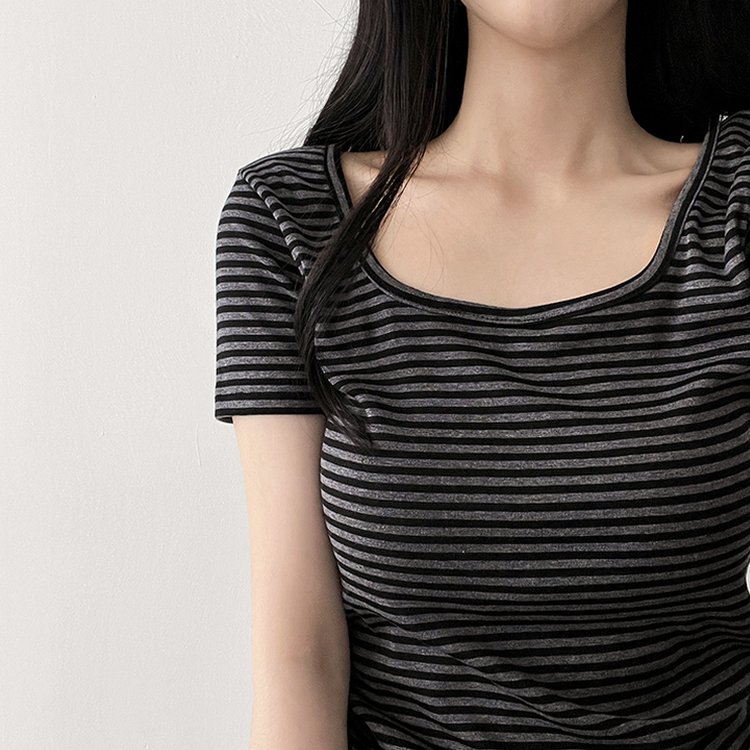 スパンストライプ半袖Tシャツ BLACK