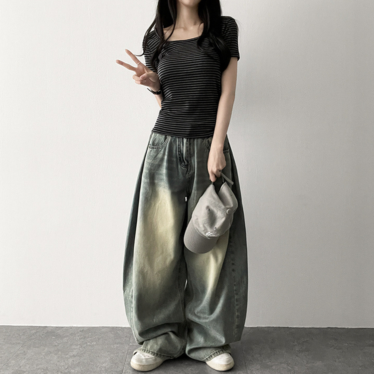 スパンストライプ半袖Tシャツ BLACK