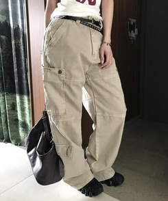 コットンパンツ ポケットロングパンツ BEIGE