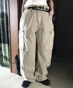 コットンパンツ ポケットロングパンツ BEIGE