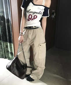 コットンパンツ ポケットロングパンツ BEIGE
