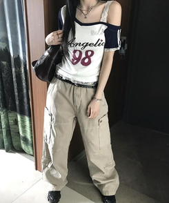 コットンパンツ ポケットロングパンツ BEIGE
