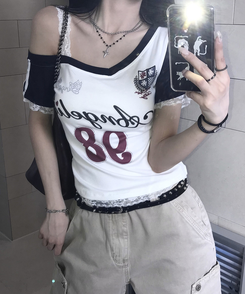 半袖Tシャツ アンバランスレース半袖Tシャツ WHITE