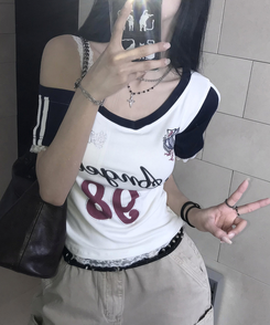 半袖Tシャツ アンバランスレース半袖Tシャツ WHITE