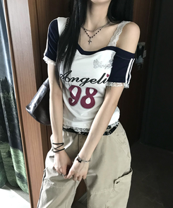 半袖Tシャツ アンバランスレース半袖Tシャツ WHITE