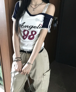 半袖Tシャツ アンバランスレース半袖Tシャツ WHITE