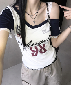 半袖Tシャツ アンバランスレース半袖Tシャツ WHITE