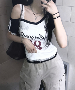 半袖Tシャツ アンバランスレース半袖Tシャツ WHITE