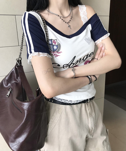 半袖Tシャツ アンバランスレース半袖Tシャツ WHITE