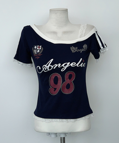 半袖Tシャツ アンバランスレース半袖Tシャツ