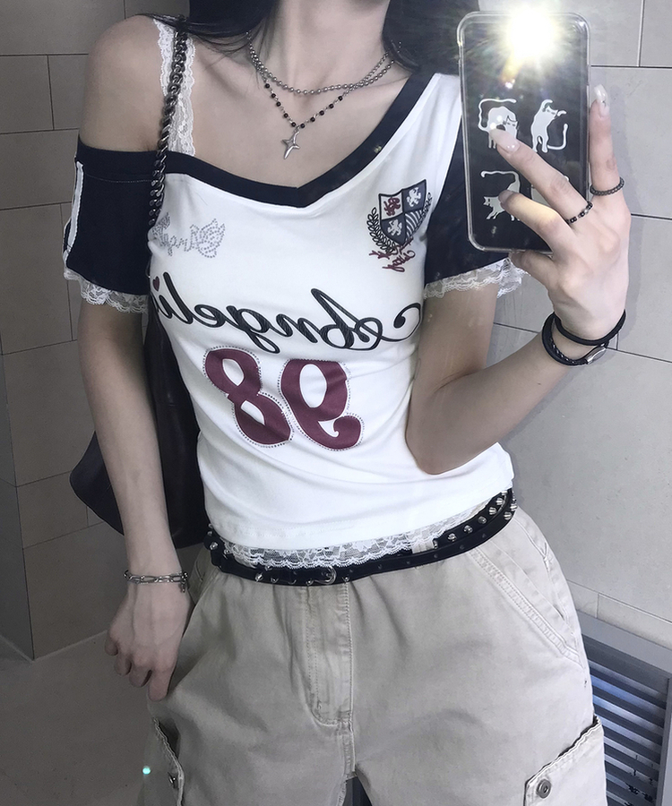 アンバランスレース半袖Tシャツ WHITE