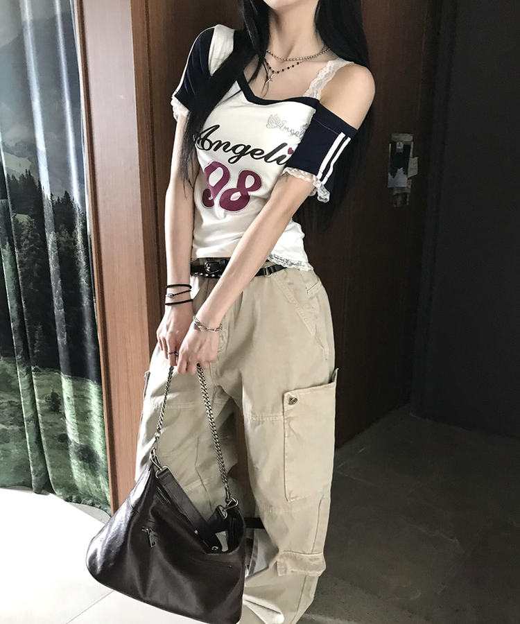 アンバランスレース半袖Tシャツ WHITE