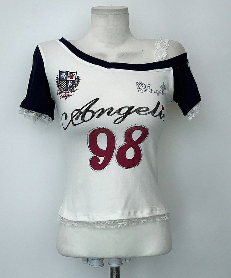 半袖Tシャツ アンバランスレース半袖Tシャツ