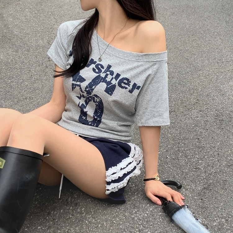 ナンバーレタリング半袖Tシャツ GRAY