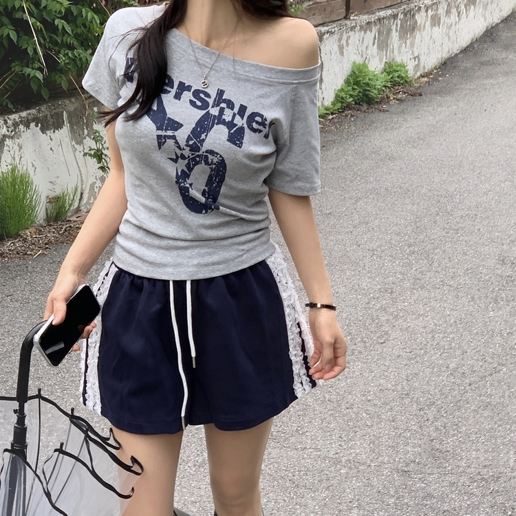 ナンバーレタリング半袖Tシャツ GRAY