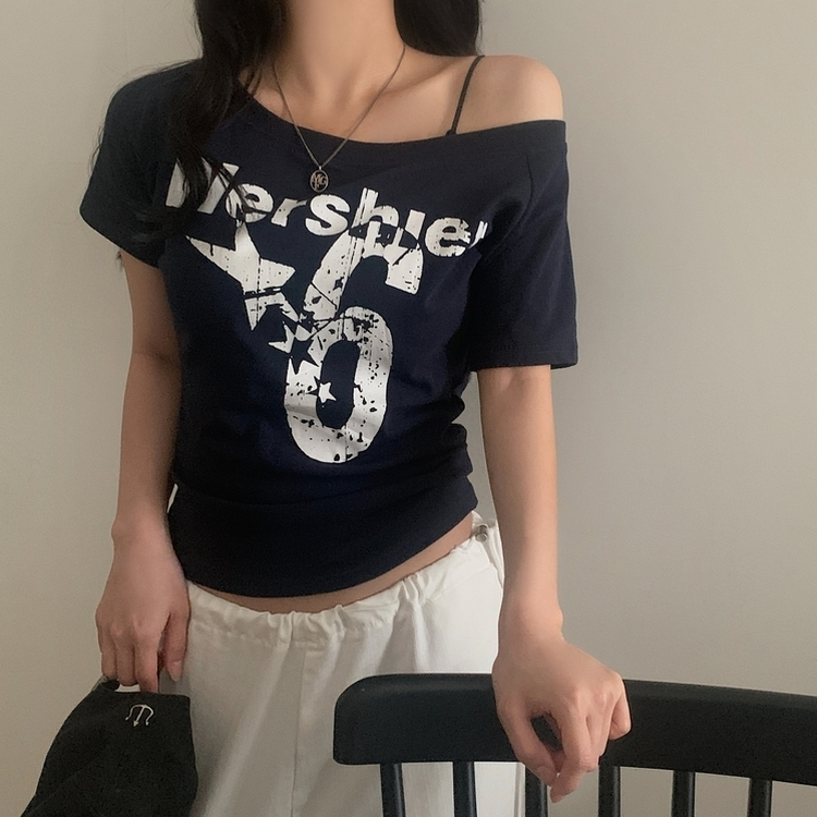 ナンバーレタリング半袖Tシャツ NAVY