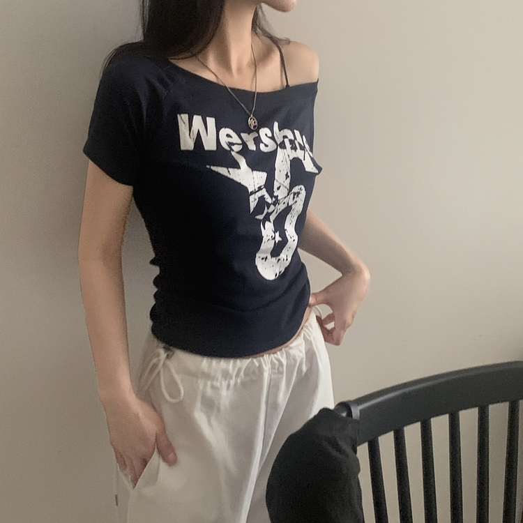 ナンバーレタリング半袖Tシャツ NAVY