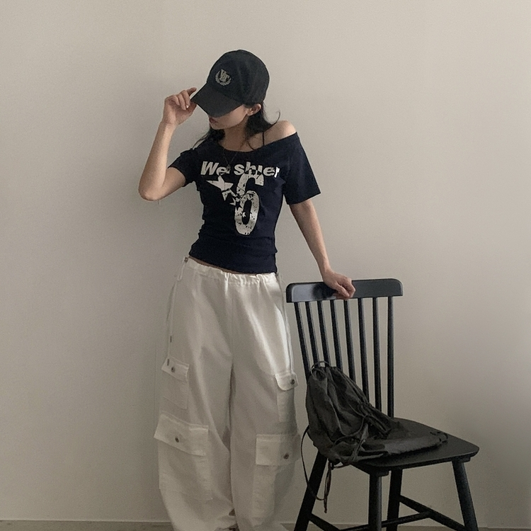 ナンバーレタリング半袖Tシャツ NAVY