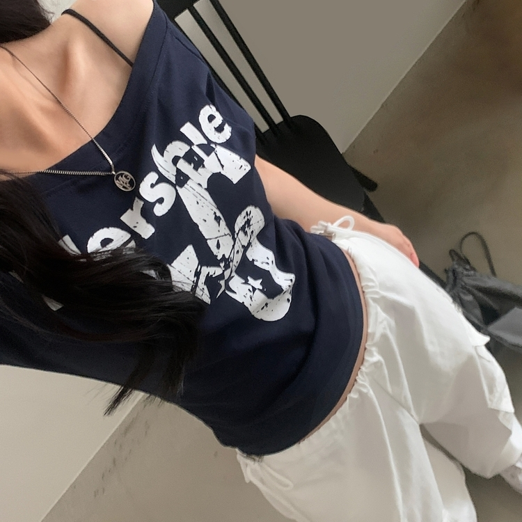 ナンバーレタリング半袖Tシャツ NAVY