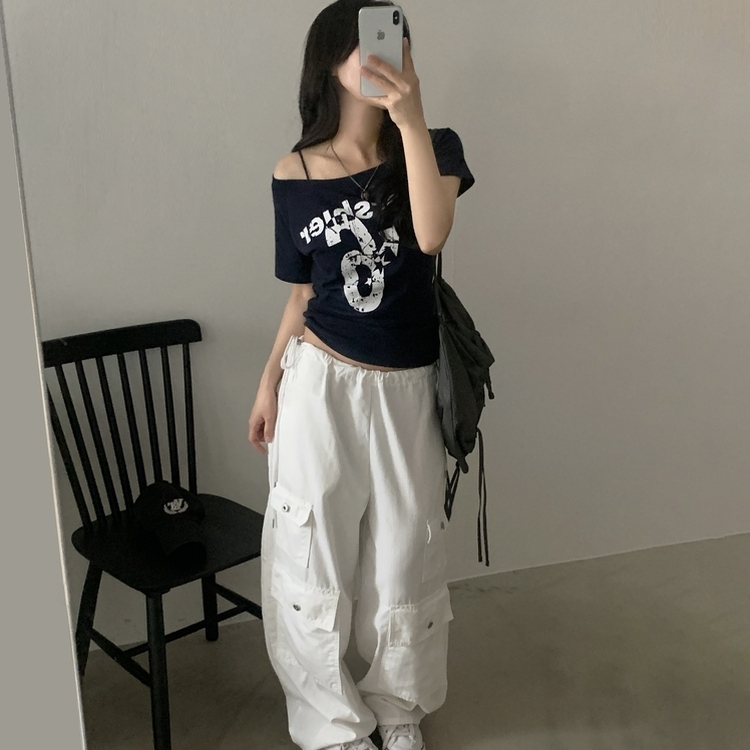 ナンバーレタリング半袖Tシャツ NAVY