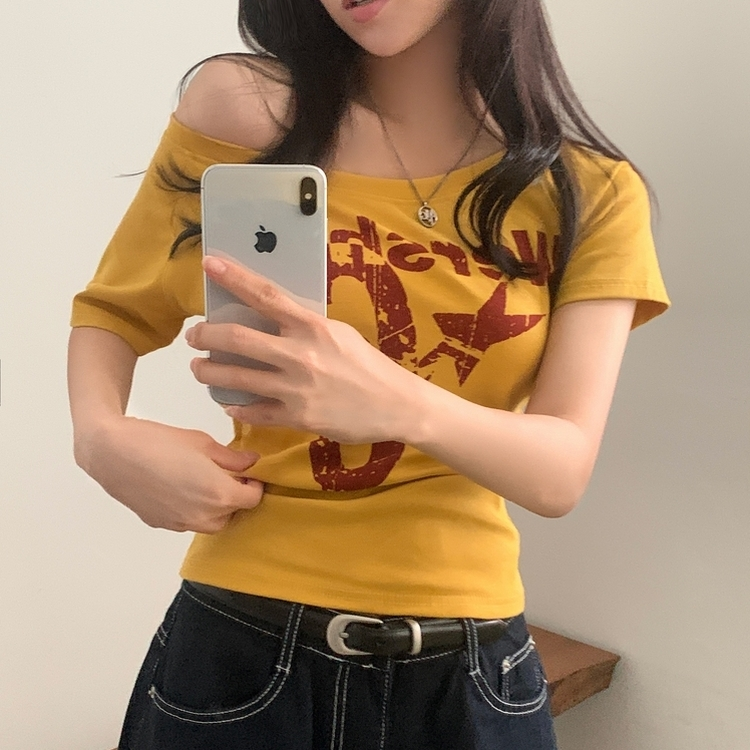 ナンバーレタリング半袖Tシャツ MUSTARD