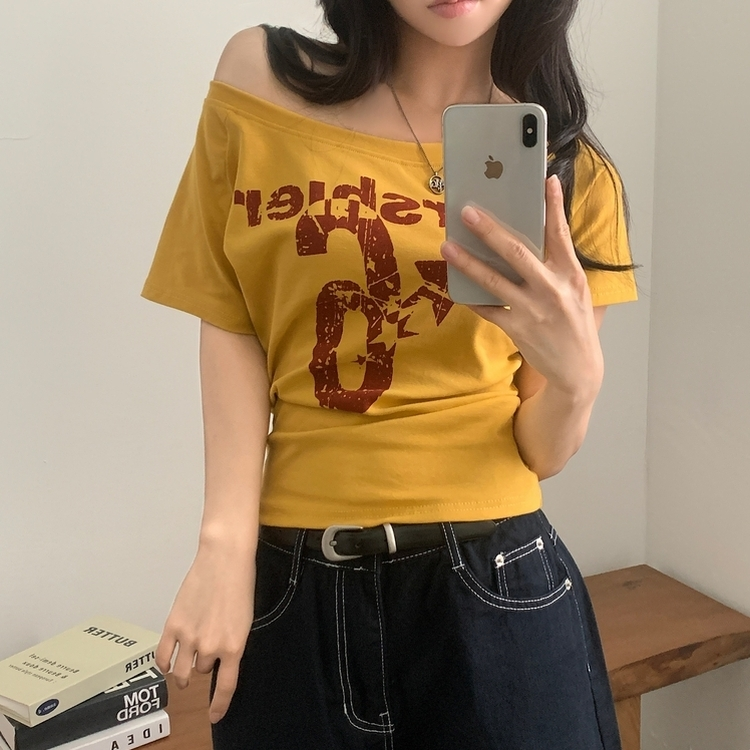 ナンバーレタリング半袖Tシャツ MUSTARD
