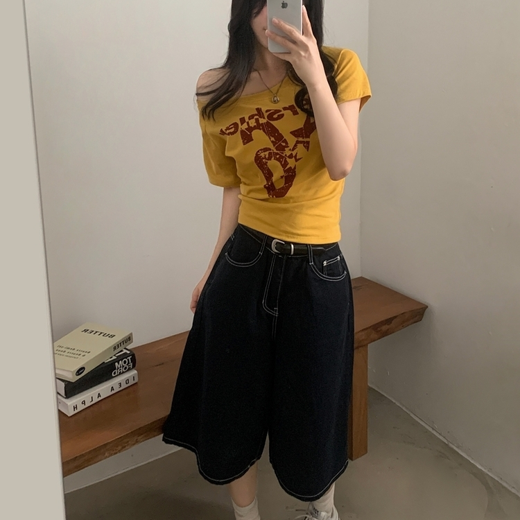ナンバーレタリング半袖Tシャツ MUSTARD
