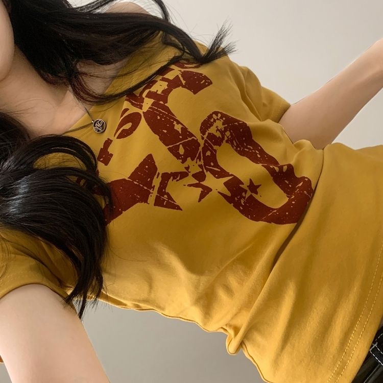 ナンバーレタリング半袖Tシャツ MUSTARD
