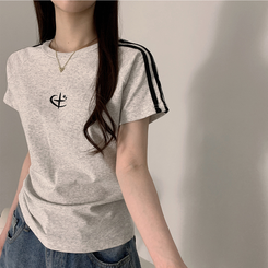 半袖Tシャツ ラインロゴ刺繍半袖Tシャツ MELANGE WHITE