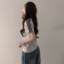 半袖Tシャツ ラインロゴ刺繍半袖Tシャツ MELANGE WHITE