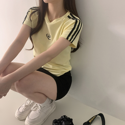 半袖Tシャツ ラインロゴ刺繍半袖Tシャツ YELLOW