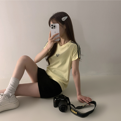 半袖Tシャツ ラインロゴ刺繍半袖Tシャツ YELLOW