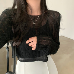 ニット シースルーサマークロップニット BLACK