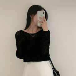 ニット シースルーサマークロップニット BLACK