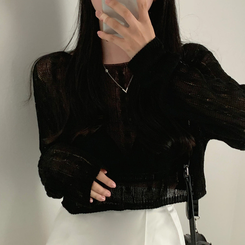 ニット シースルーサマークロップニット BLACK