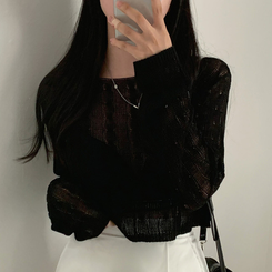 ニット シースルーサマークロップニット BLACK