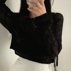 ニット シースルーサマークロップニット BLACK