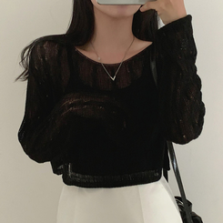 ニット シースルーサマークロップニット BLACK