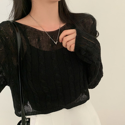 ニット シースルーサマークロップニット BLACK