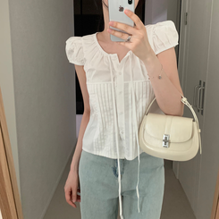 ブラウス シャーリング半袖ブラウス IVORY