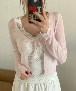 リネンシースルーボレロカーディガン PINK