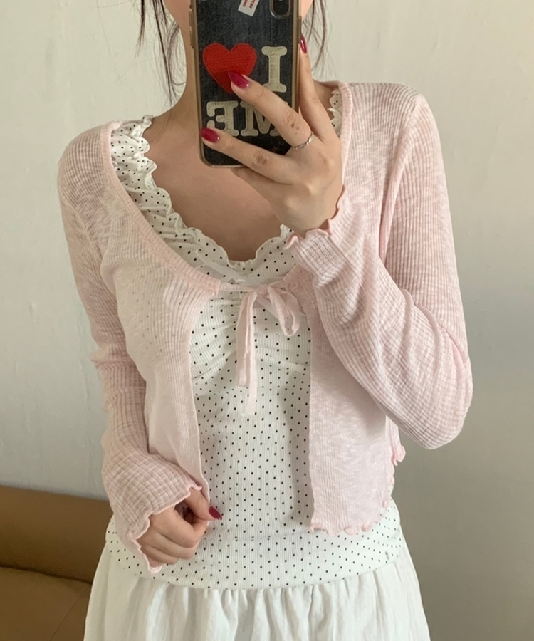 リネンシースルーボレロカーディガン PINK