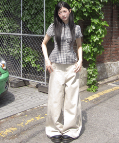 スリットラインワイドコットンパンツ BEIGE