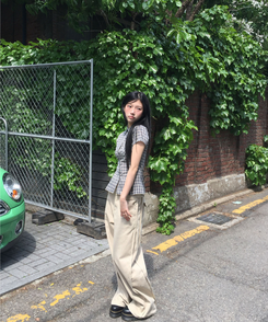 スリットラインワイドコットンパンツ BEIGE