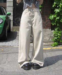 スリットラインワイドコットンパンツ BEIGE