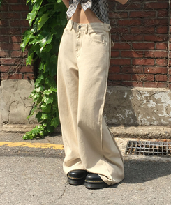 スリットラインワイドコットンパンツ BEIGE
