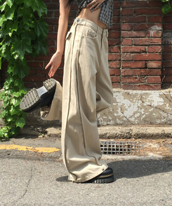 スリットラインワイドコットンパンツ BEIGE