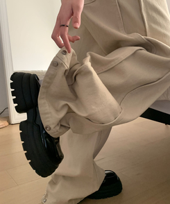 スリットラインワイドコットンパンツ BEIGE