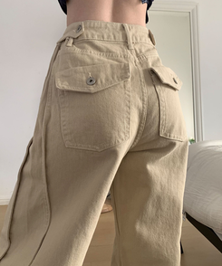 スリットラインワイドコットンパンツ BEIGE