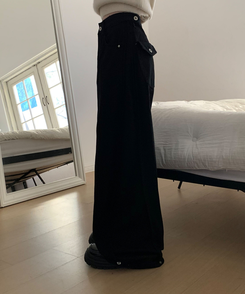 スリットラインワイドコットンパンツ BLACK